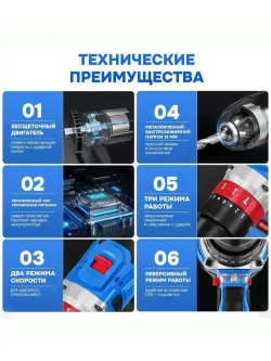 Дрель шуруповерт ударная аккумуляторная бесщеточная Vniissok 18В, 80Нм, для ледобура и зимней рыбалки