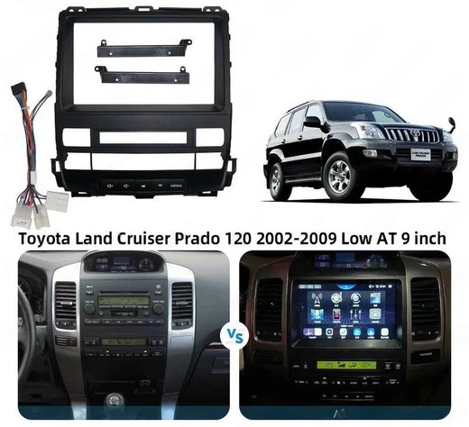 Магнитола для Toyota Land Cruiser Prado 120, Lexus GX470 (экран климата внизу, рамка 9") - Carmedia SF-9696-1 QLed+2K, Android 13, UIS7870 (DUDU7), CarPlay, SIM-слот