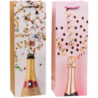 Пакет под бутылку «Брызги шампанского!» 12*35*9 см, микс