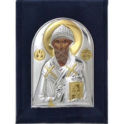 Спиридон Тримифунтский. Маленькая серебряная икона в бархатном футляре 5,5 х 7,5 см