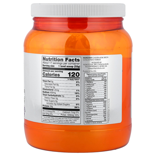NOW Foods, Sports, протеиновый порошок из куриного костного бульона, 544 г (1,2 фунта)