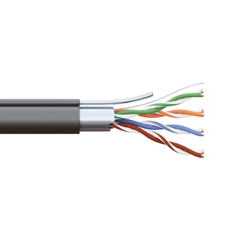Кабель витая пара TERACOM PRO Cat.5E F/UTP 4 пары solid 24AWG с тросом сталь 1,2 мм оболочка LDPE цвет черный (катушка 305м) (305.00 шт.)