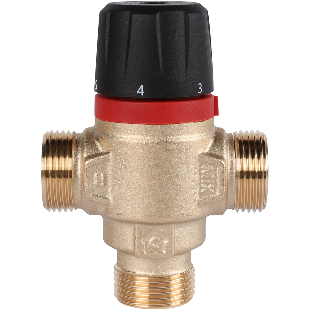 Клапан термостатический смесительный ROMMER - 3/4" (НР/НР, 20-43°C, Kvs 1.6, L-смешивание)