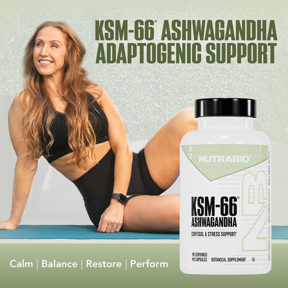 NutraBio, Ашваганда KSM-66, 600 мг, 90 растительных капсул