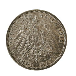 Монета 3 марки Германская Империя, Вюртемберг 1912 год
