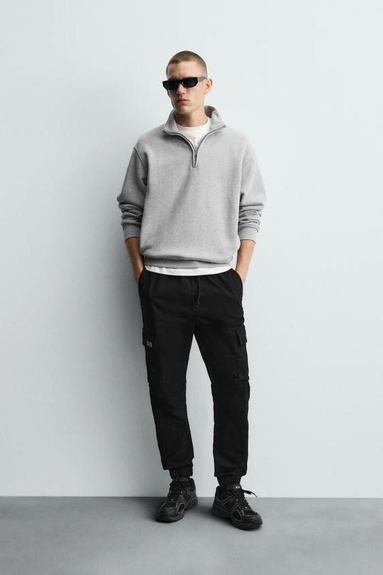 ZARA БРЮКИ КАРГО SLIM FIT, ЧЕРНЫЙ