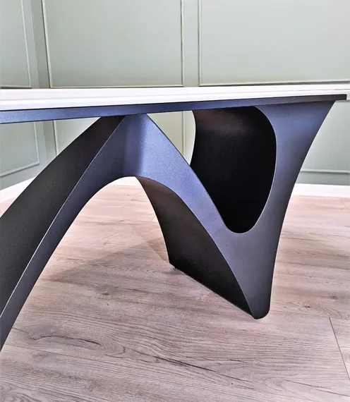 Стол Trento, 180х90 см, белый керамогранит на черной фигурной ножке