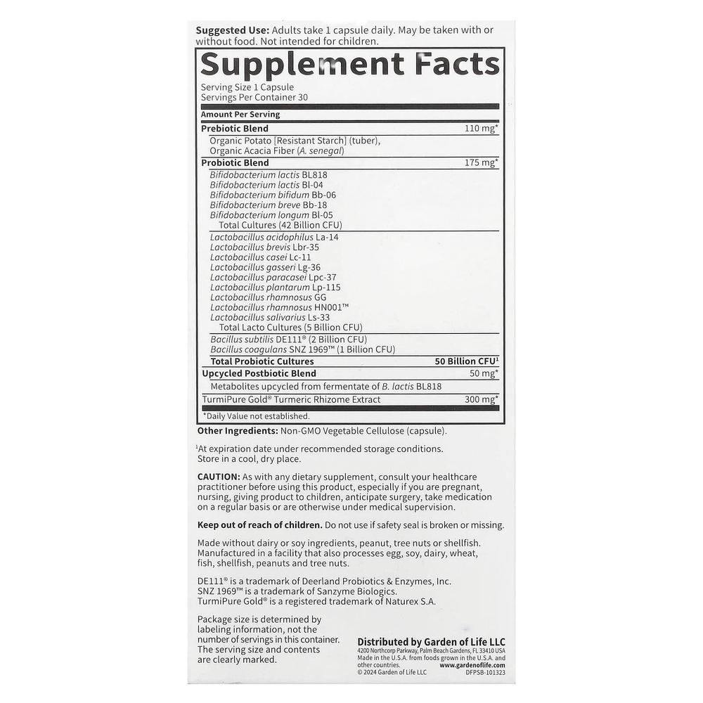 Garden of Life, Probiotics Sport +, 50 млрд, 30 вегетарианских капсул