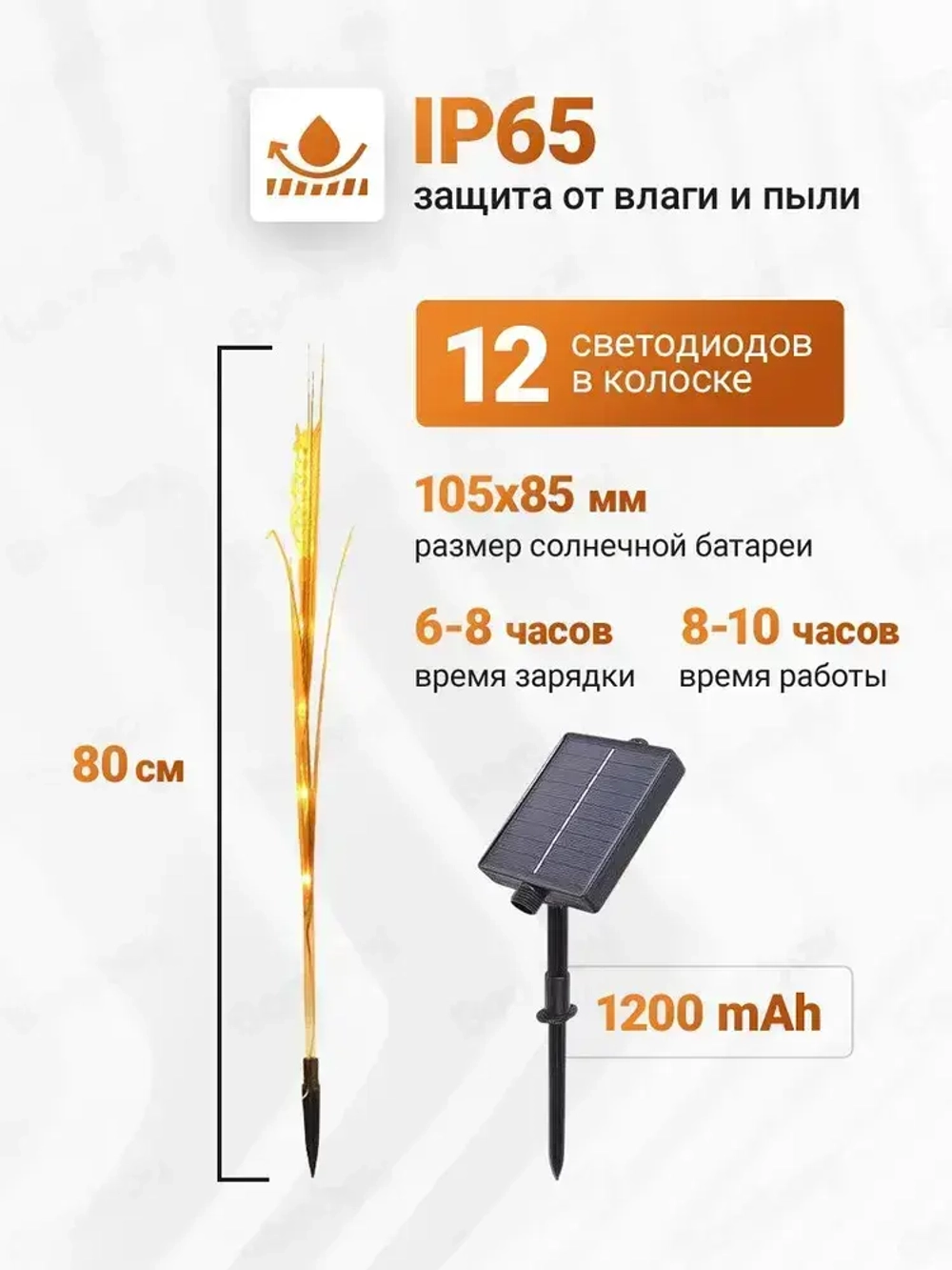 Светильник на солнечной батарее уличный, колосья 15 штук