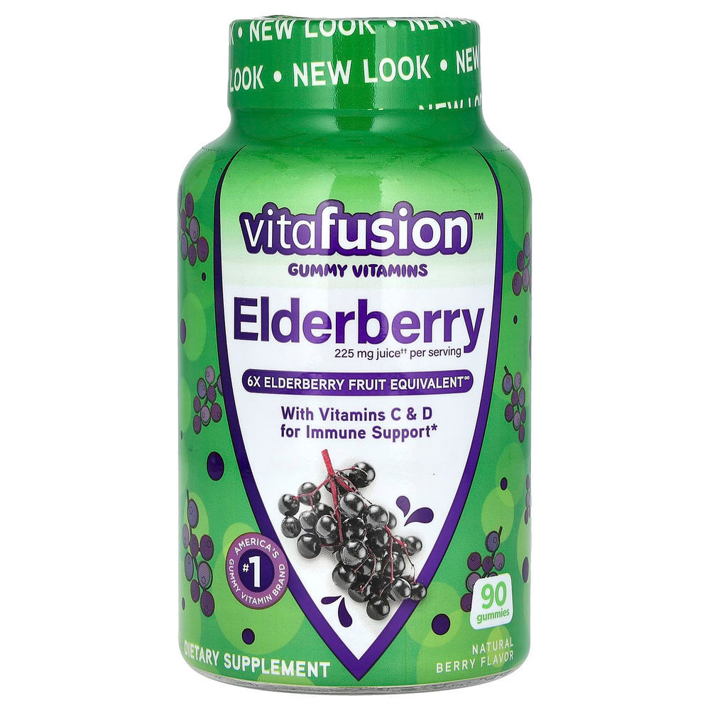 VitaFusion, Бузина, с витаминами C и D для поддержки иммунитета, натуральные ягоды, 90 жевательных таблеток