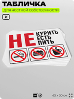 Табличка для частной территории "Не курить, не есть, не пить", на дом, для участка и организаций, предупреждающая, 40х30 см, Silver Plane x Айдентика Технолоджи