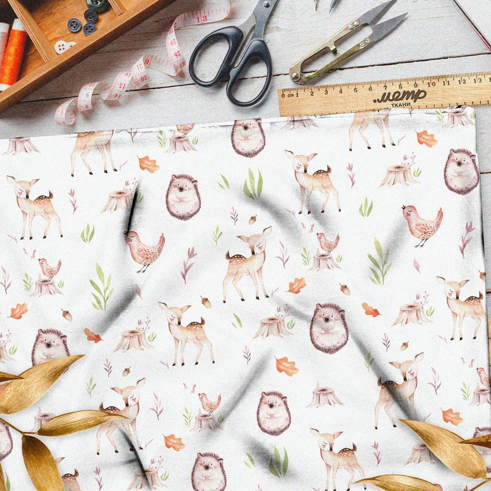 Ткань кулирная гладь ежики и оленята