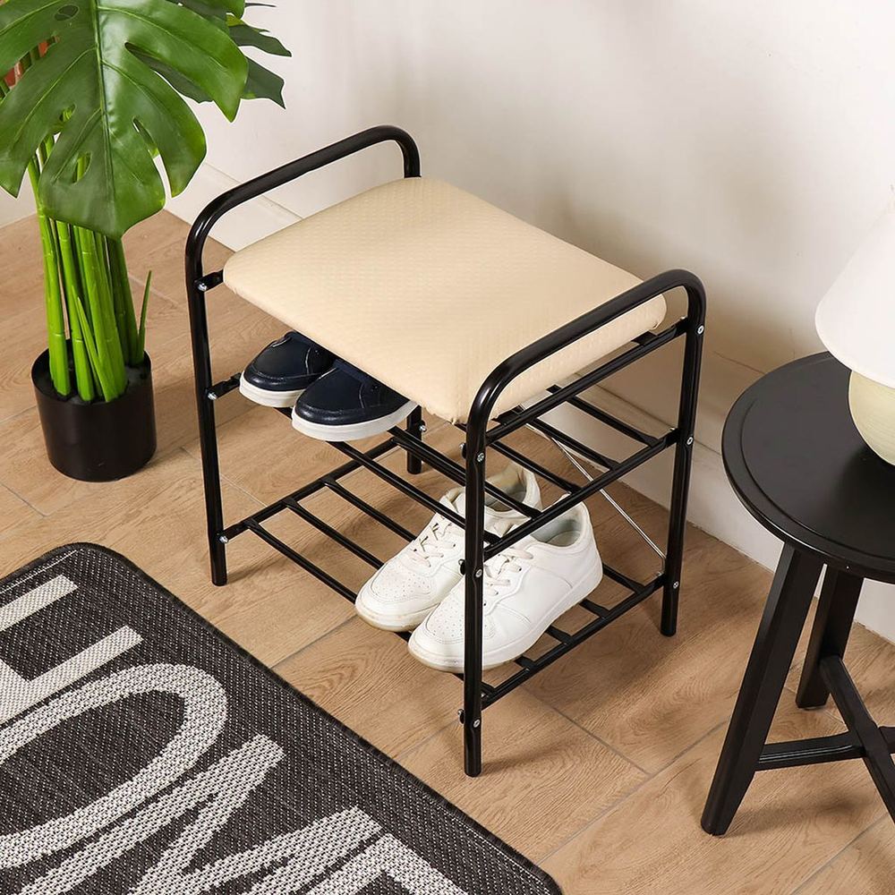 Полка для обуви, мет-л, 3 секц, 44х33х50 см, с сиден, чер, Nika, Б1/Ч