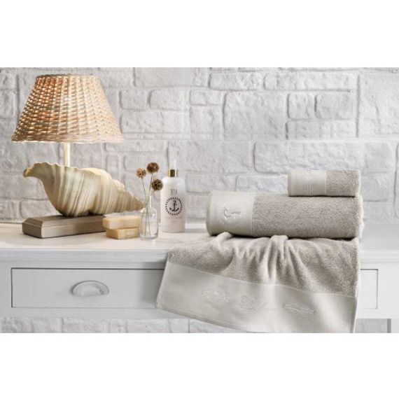 Набор полотенец Anchor с тапочками (белый, 3 предмета + тапочки) TIVOLYO HOME