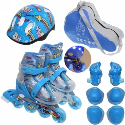 Коньки роликовые раздвижные Happy Star 668AT в наборе: шлем, защита, размер S (29-33), синий