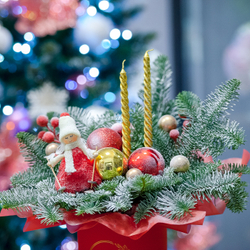 Яркая новогодняя композиция с нобилисом в красных тонах