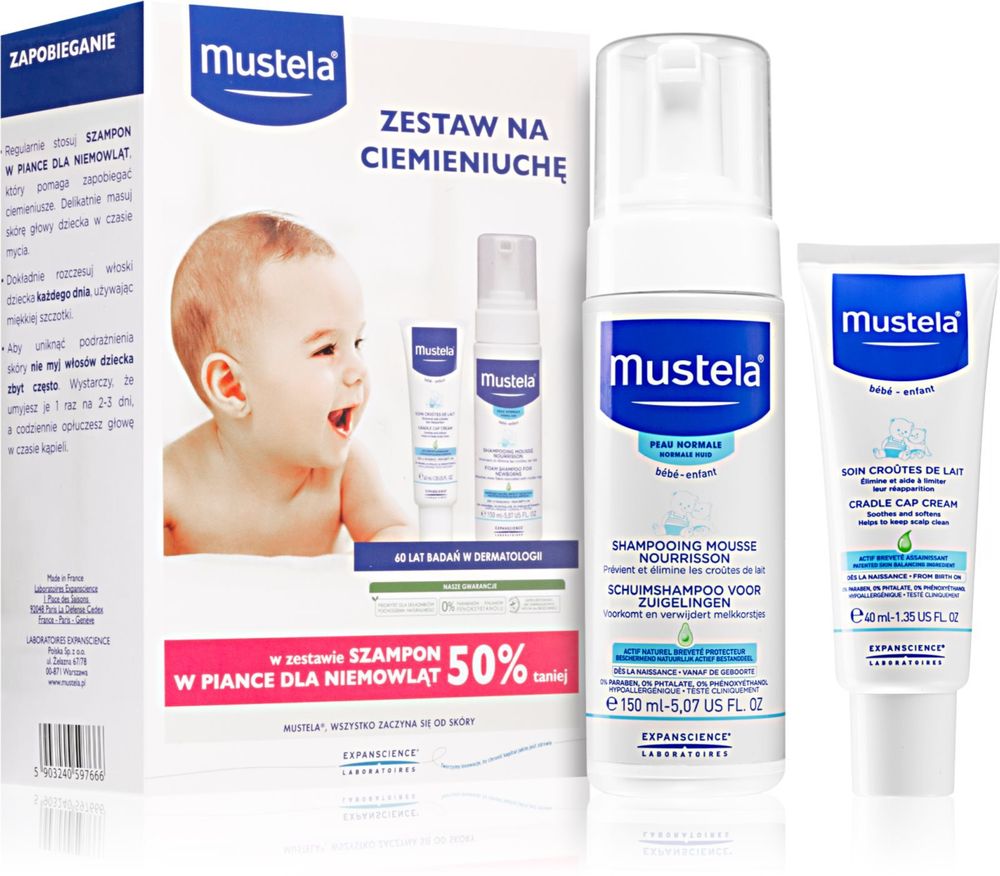 Mustela foam shampoo for children from birth 150 ml + cream for cradle cap 40 ml Bébé