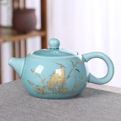 268084 Чайник ЖУРАВЛИ "Цапли", h=8см,d=15см, 200мл, фарфор селадон/белый