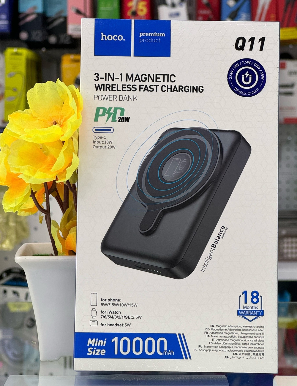 Power Bank 10000mAh с беспроводной зарядкой, MagSafe, Hoco Q11, черный