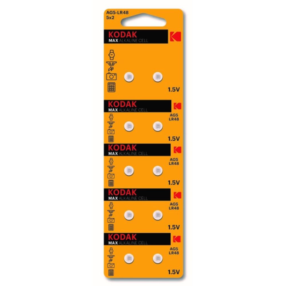 Батарейки Kodak AG5 LR754, LR48 [KAG5-10] MAX Button Cell | Кнопочные (часовые)