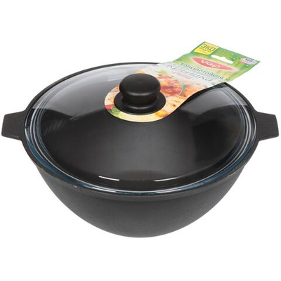 Котел чугун, 4 л, с крыш, крышка стекло, Камская посуда, к42