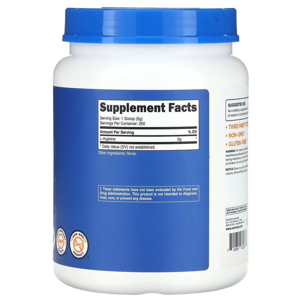 Nutricost, L-аргинин, без добавок, 1 кг (35,3 унции)