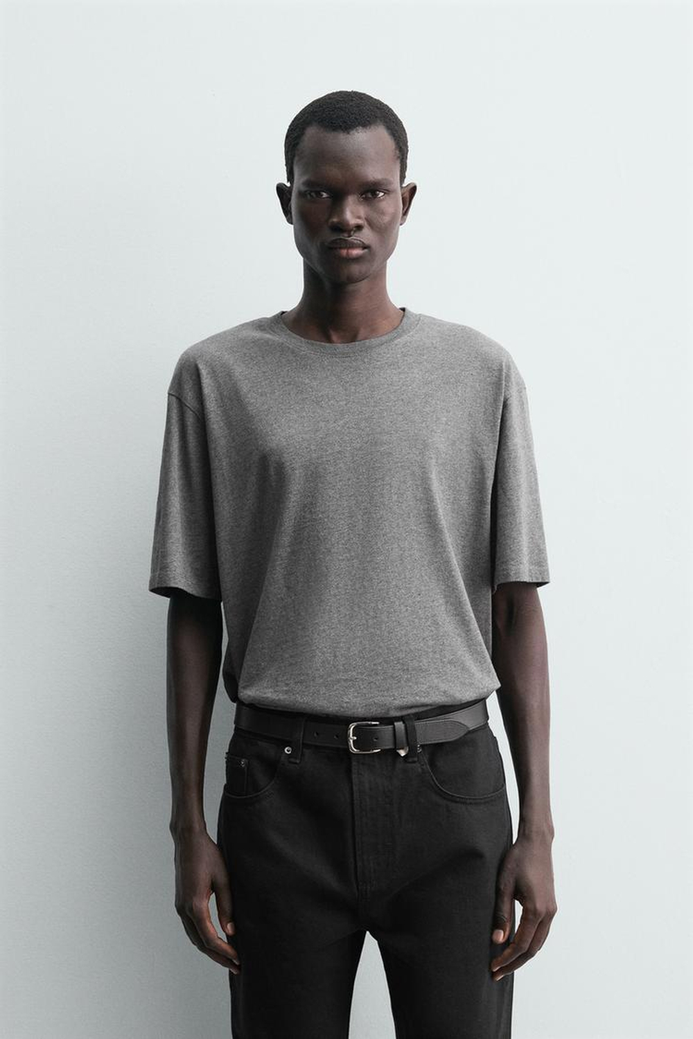 ZARA ХЛОПКОВАЯ ФУТБОЛКА С КОРОТКИМИ РУКАВАМИ, СЕРЫЙ