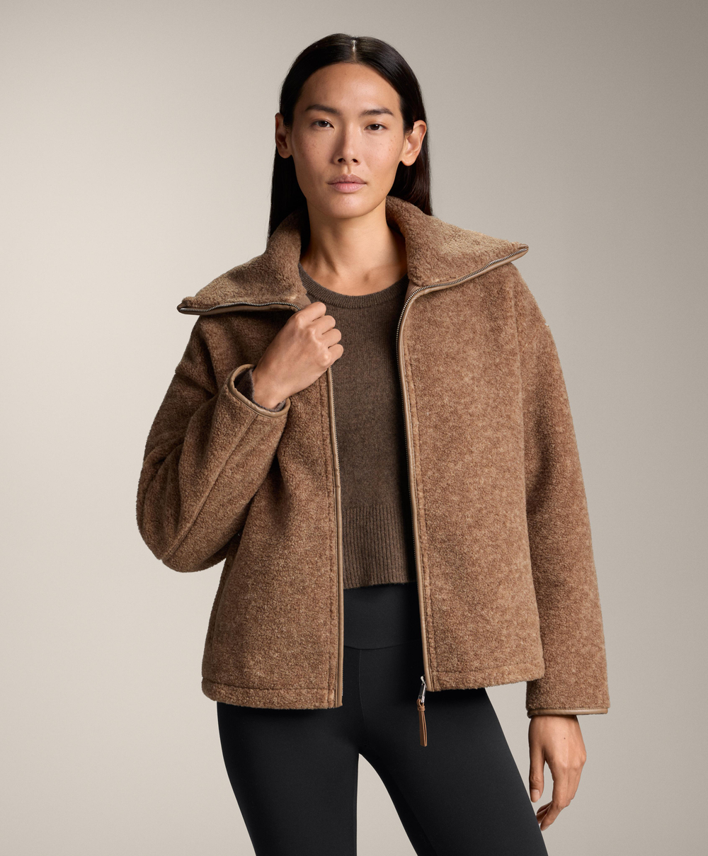 Oysho Куртка boxy из искусственной овчины, коричневый меланж