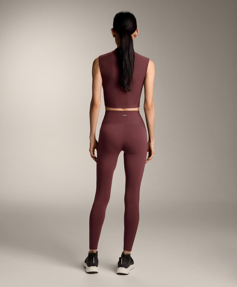 OYSHO Легинсы Comfortlux с высокой талией и отделкой в ​​рубчик длиной до щиколотки, бордовый