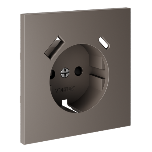 Накладка для розетки с заземлением и защитными шторками, с USB A+C, (капучино) Voltum S70 VLS001014