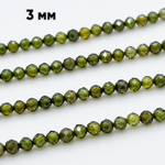 Фианит (кубический цирконий), цвет зеленый травяной, размер 3 мм, цена за нить около 130 шт (38 см)
