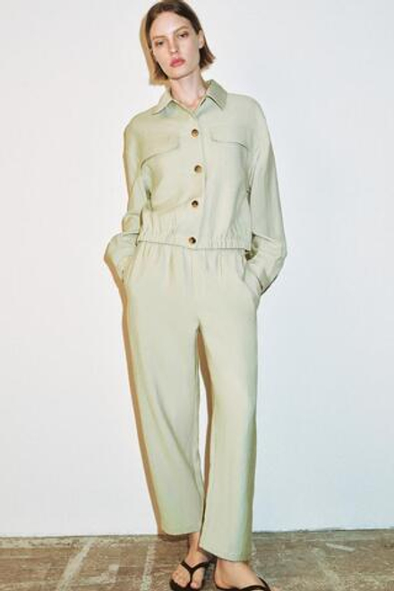 ZARA БРЮКИ CARROT FIT С ЭЛАСТИЧНЫМ ПОЯСОМ, ЦВЕТ МОРСКОЙ ВОЛНЫ