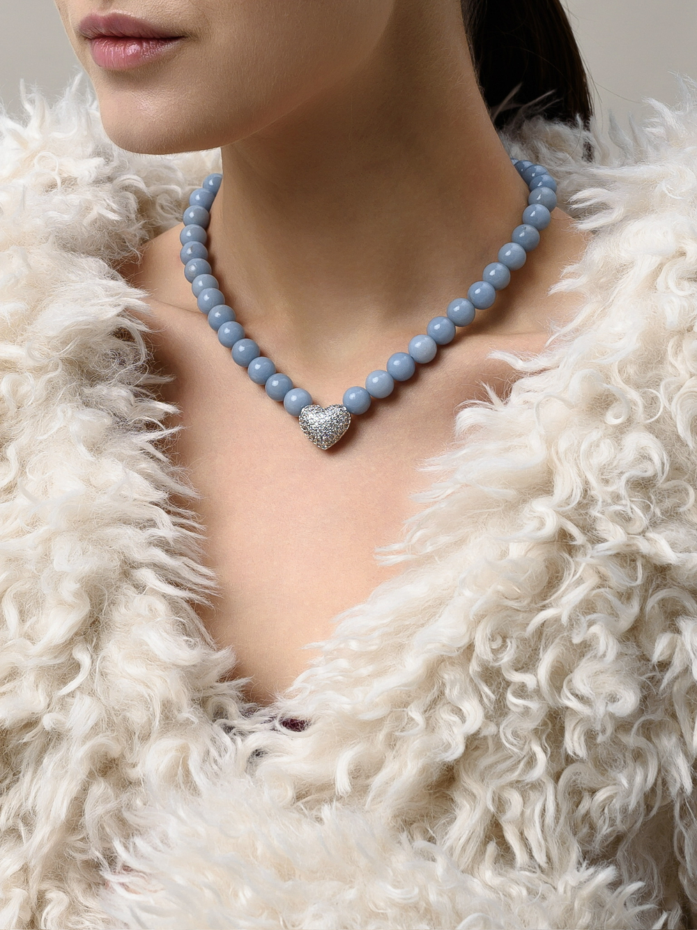 Колье "Autumn Heart Blue" Silver
