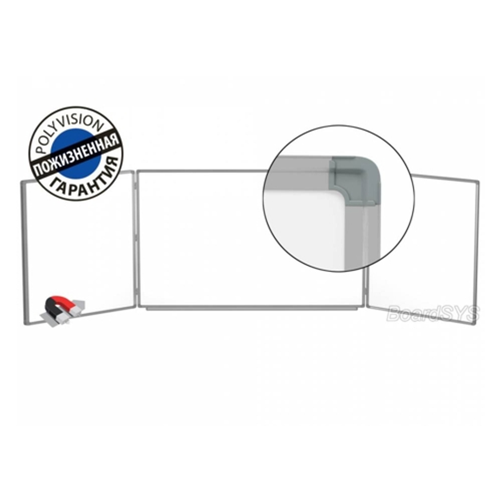 Магнитно-маркерная доска 3-х элементная BoardSYS Premium Poly Vision 120x300 см (40ТЭ1_300Ф)