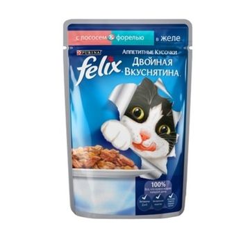 Purina Felix Аппетитные кусочки Двойная вкуснятина с лососем и форелью в желе 85 гр