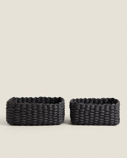 ZARA HOME ПЛЕТЕНАЯ КОРЗИНА, ЧЕРНЫЙ