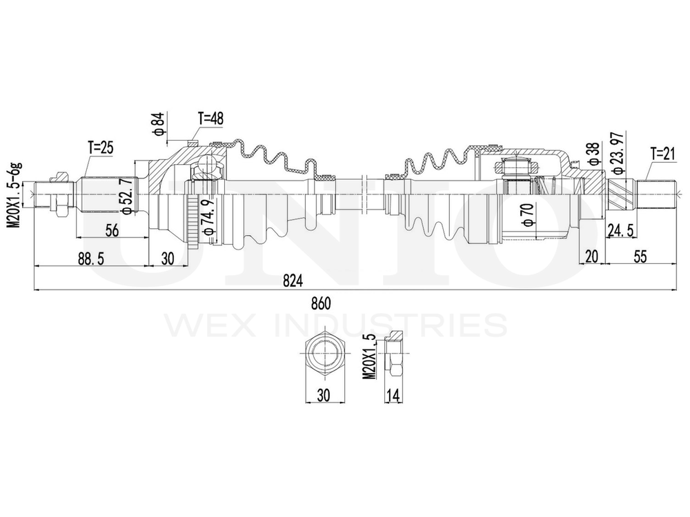 Привод в сборе задний левый/правый UNIO CVJ-10021
