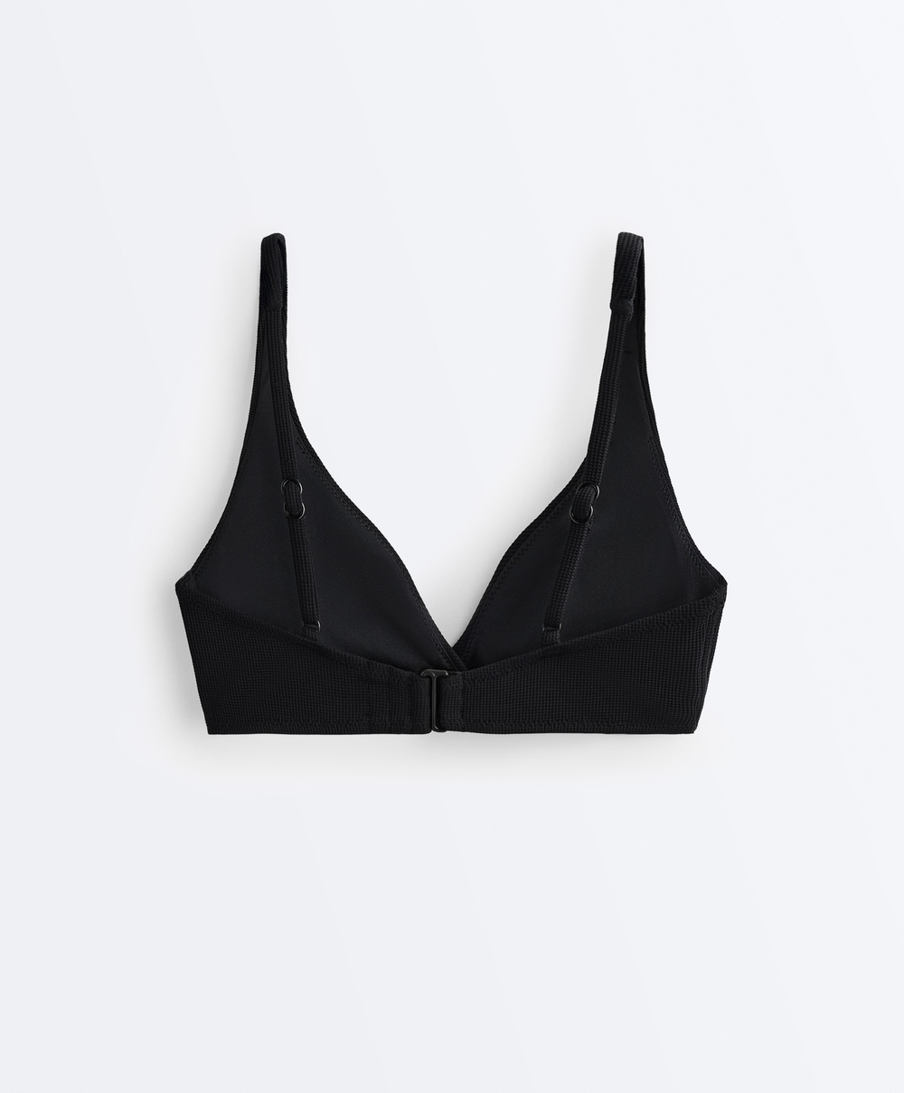 OYSHO Бикини-топ с завязками на шее и узором пике, черный