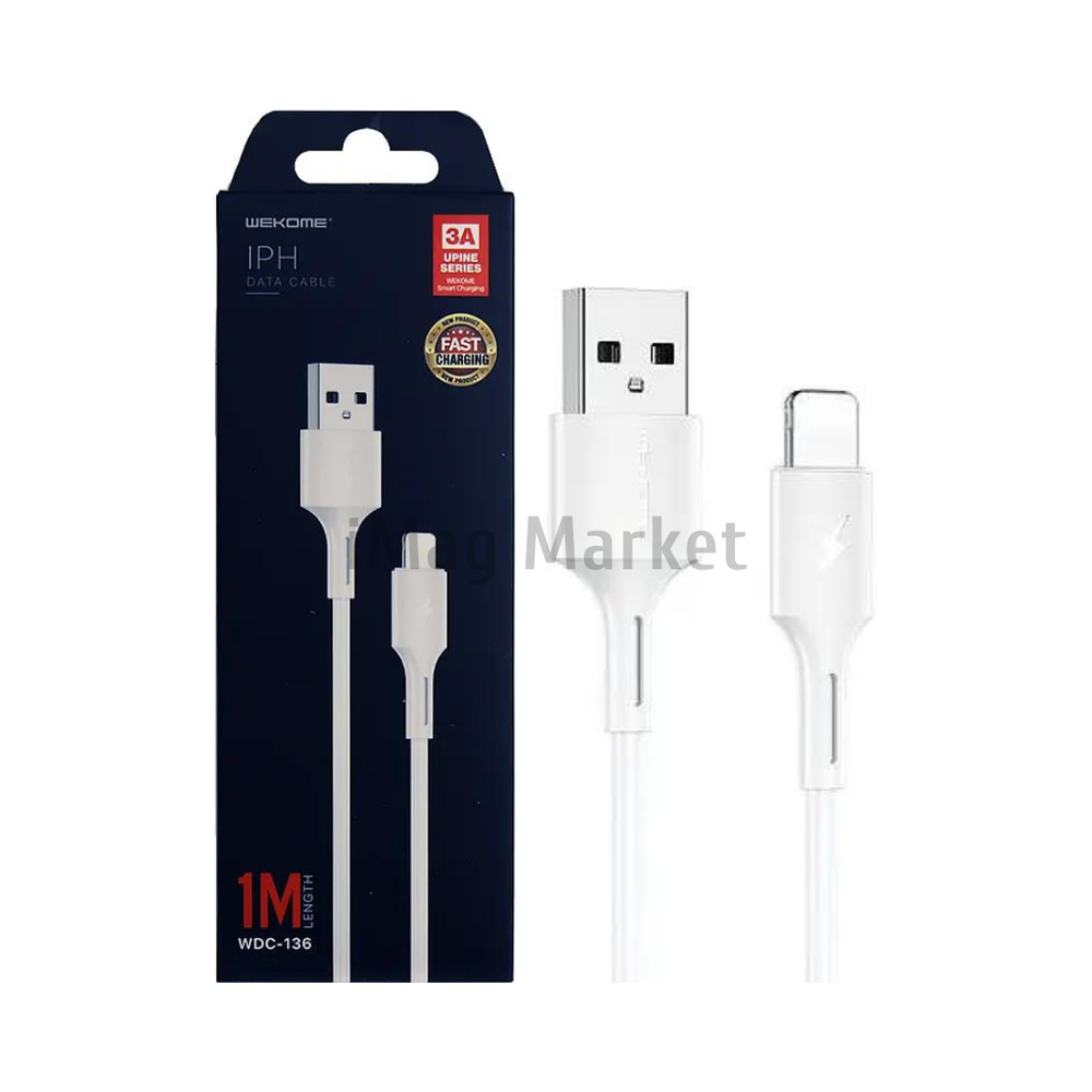 Зарядный кабель WK Design WDC-136i, USB-A - Lightning, 3A, 18W, 1 м, белый