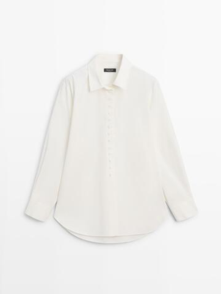 Massimo Dutti Рубашка из 100% хлопка с пуговицами, белый