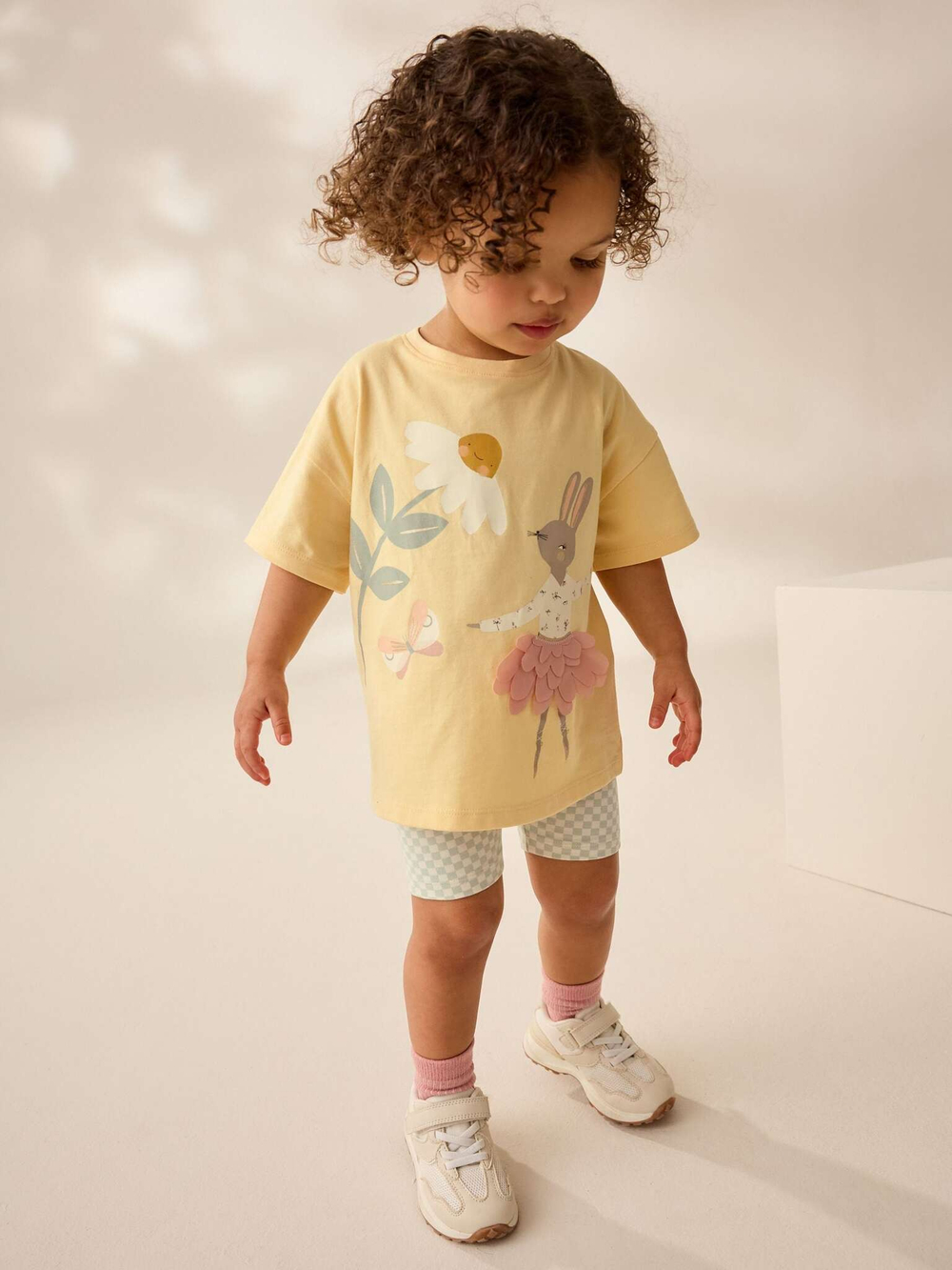 Футболка и шорты в комплекте для девочки Next AD5-475, Светло-желтый, Голубой