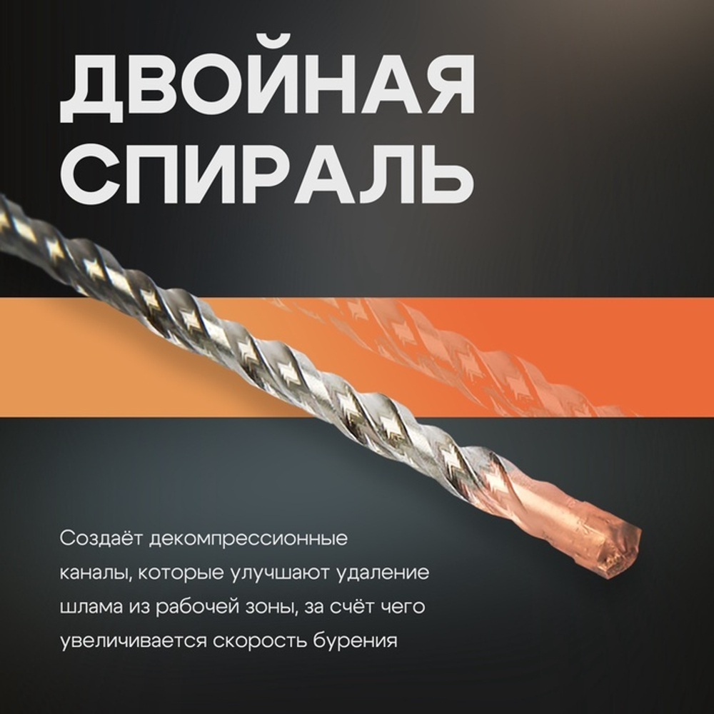 Бур по бетону ТУНДРА, крестовый наконечник, двойная спираль, SDS-plus, 10 х 310 мм