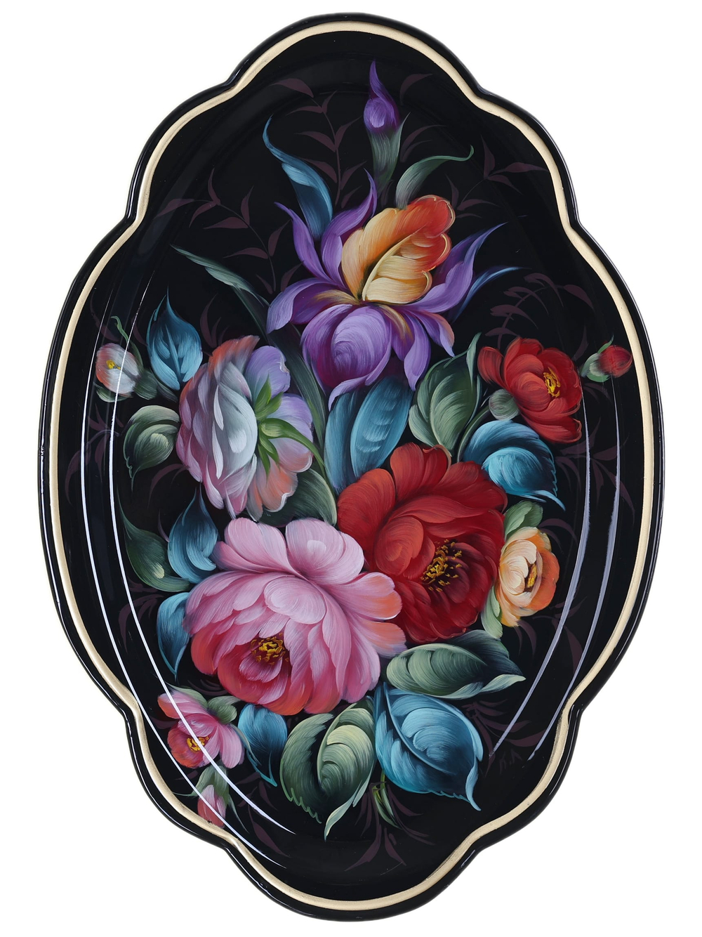 Жостовский поднос декоративный, размер 32х22 см (A11), металлический