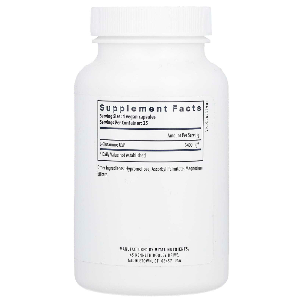 Vital Nutrients, Глютамин, 3400 мг, 100 веганских капсул (850 мг в каждой капсуле)
