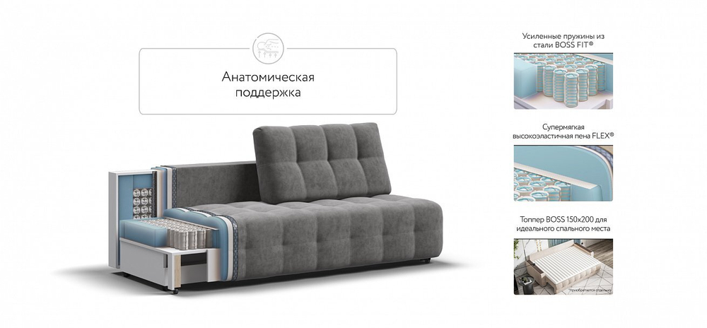 Диван BOSS 2.0 MINI Велюр Royal стоун