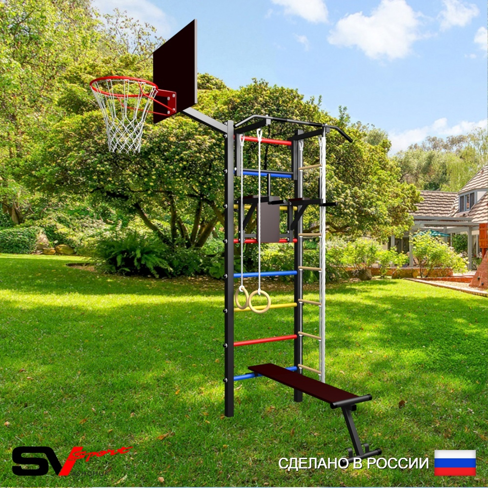 Уличная шведская стенка Sv Sport У406К (Турник/Брусья/Скамья/Канат/кольца/лестница/Щит баскет)