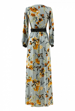 Хлопковое платье с цветочным принтом серое 15-02-20 SS