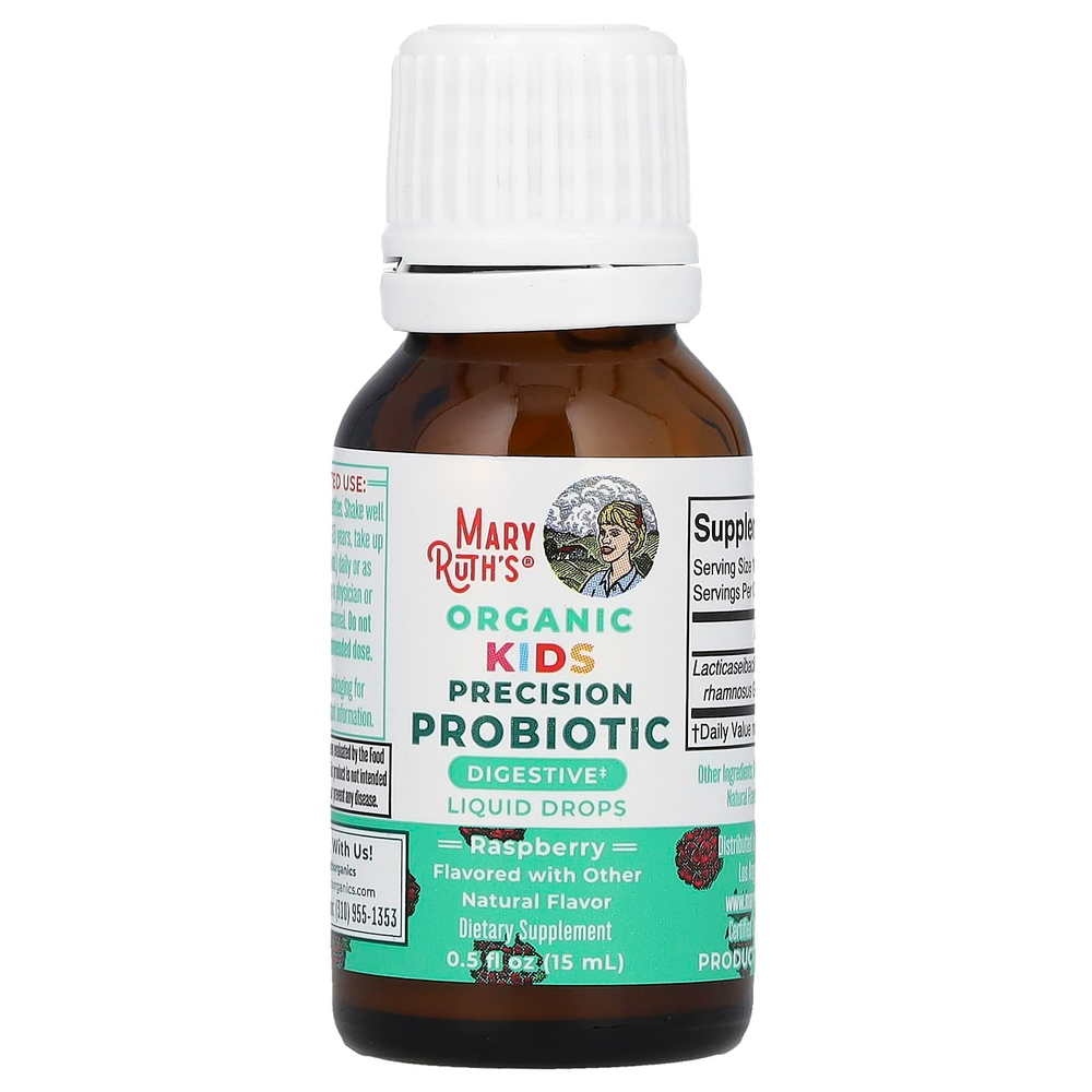 MaryRuth's, Organic Kids Precision Probiotic, жидкие капли, для детей от 4 до 13 лет, малина, 2 млрд КОЕ, 15 мл (0,5 жидк. унц.)