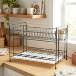 Сушилка для посуды 2-х ярусная разборная с поддоном 390*236*300мм, черная