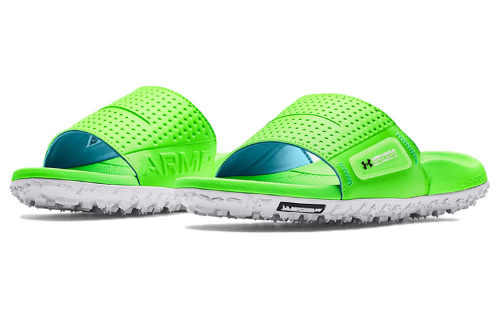 Under Armour FT Sway sports and leisure beach tire bottom rubber bottom anti-wear slippers men's green and white